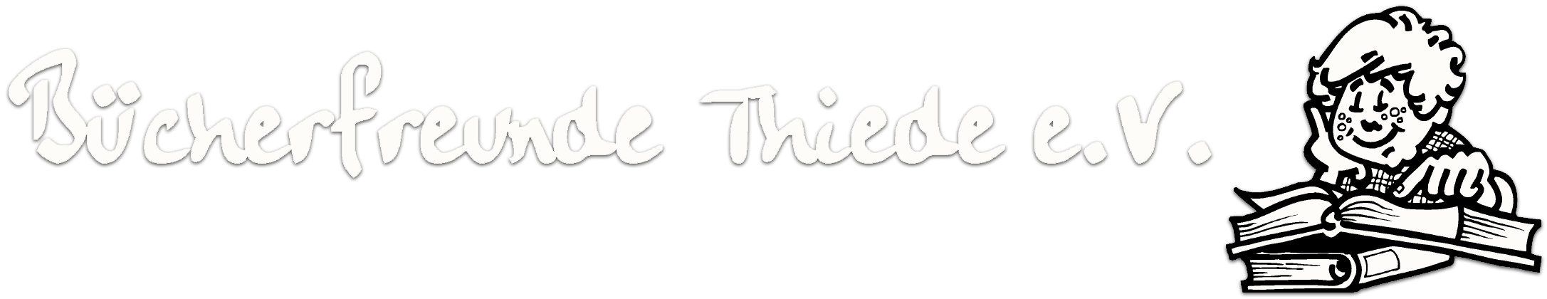Logodarstellung der Bücherfreunde Thiede eV in weiß mit einem lesenden Kind als Icon